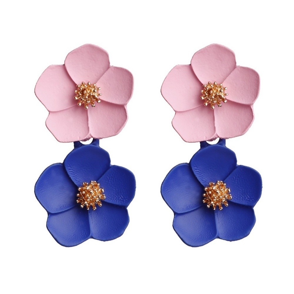 *TALISA* Pink x Blue Double Flower Earrings